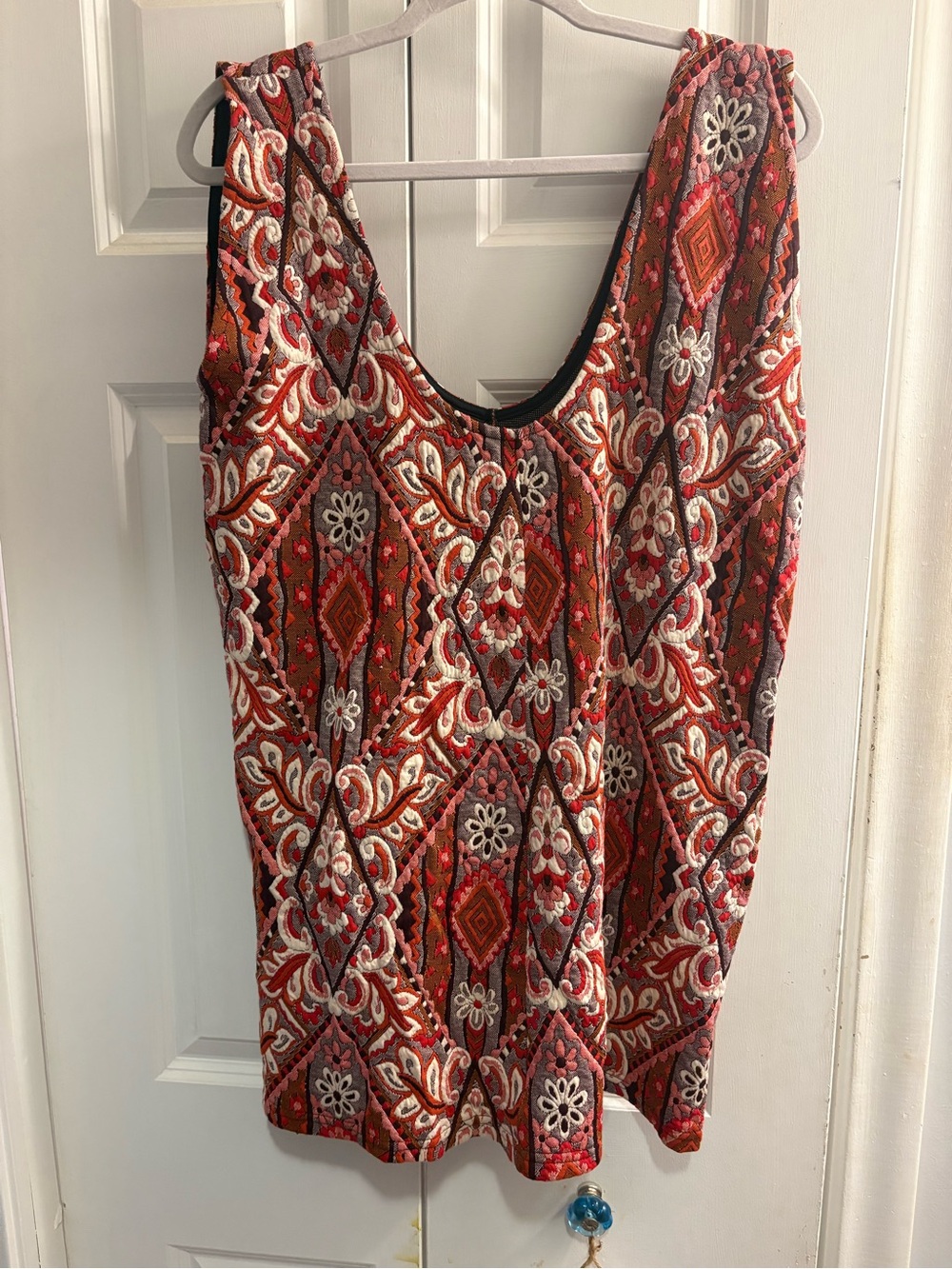 Maeve Sleeveless Mini Dress in Rust Red and White Paisley